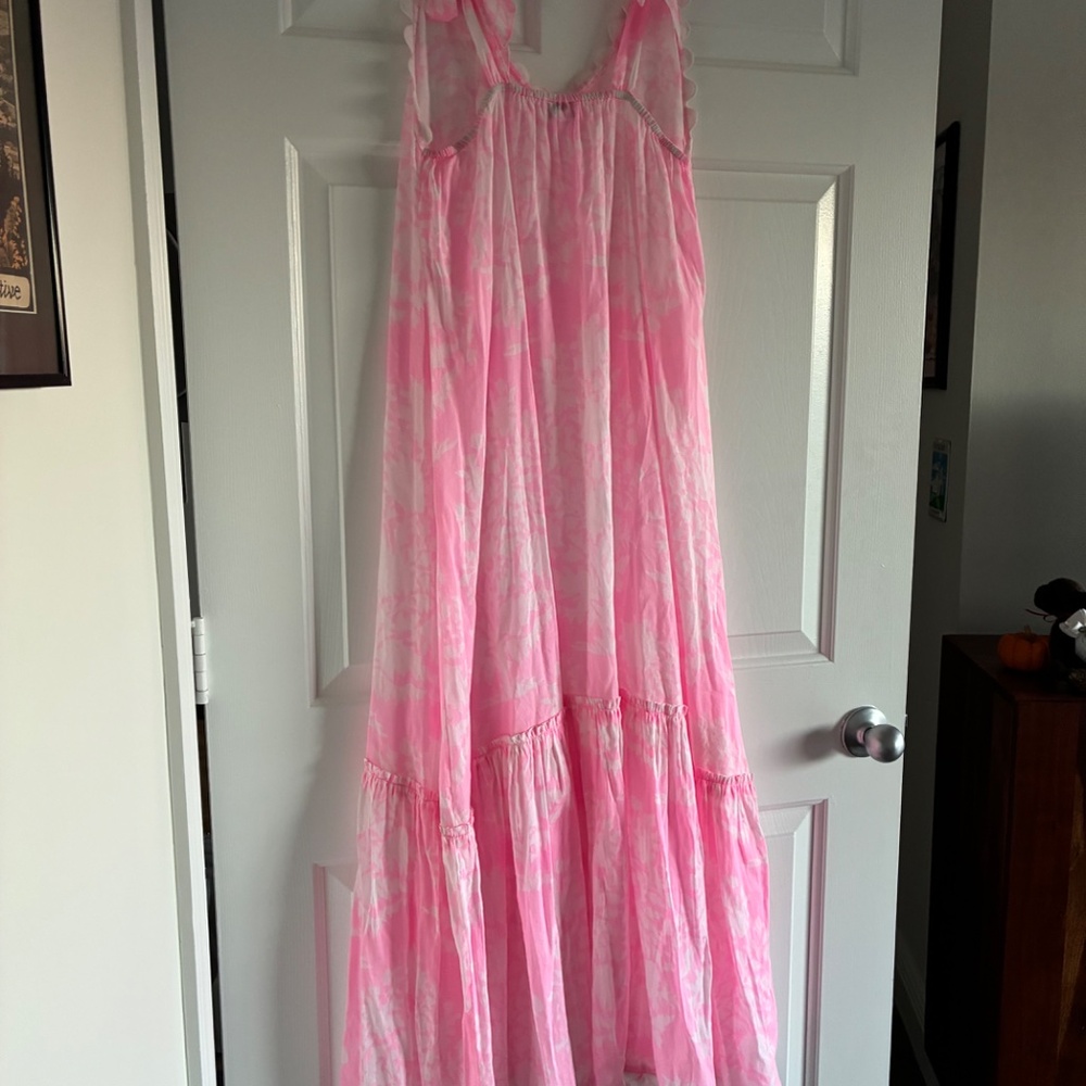 Juliet Dunn pink and white cotton vneck maxi dress - Picture 7 of 16